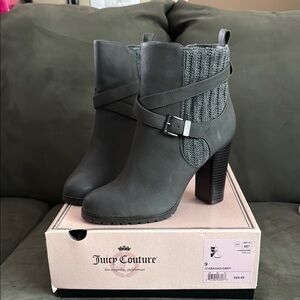 Juicy Couture Gray Heeled Boots with Knit Detail